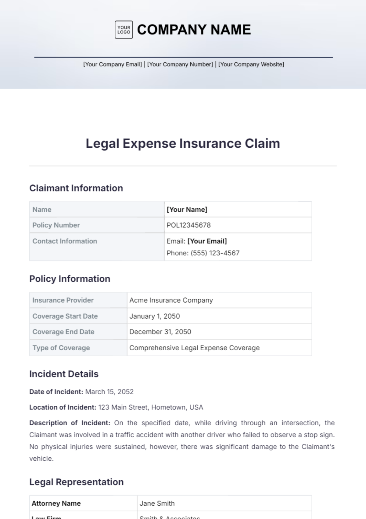 Legal Expense Insurance Claim Template - Edit Online & Download