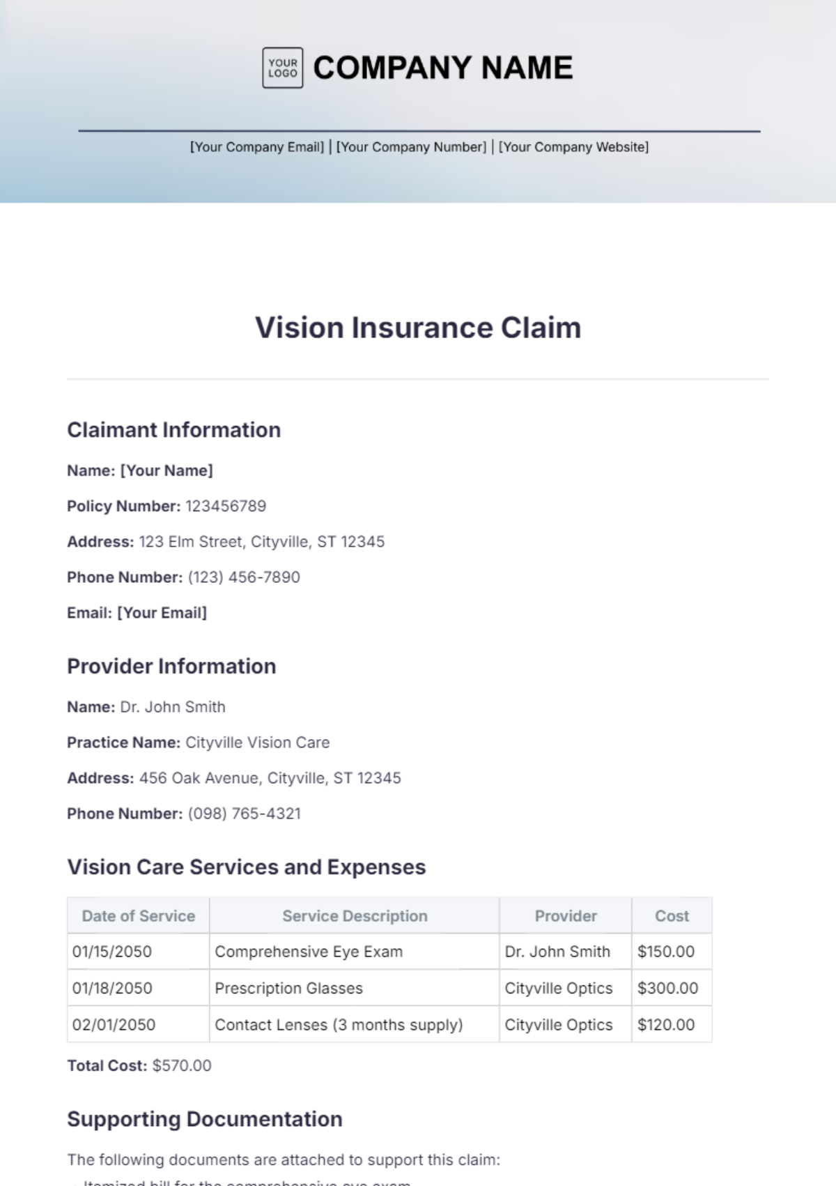 Vision Insurance Claim Template - Edit Online & Download