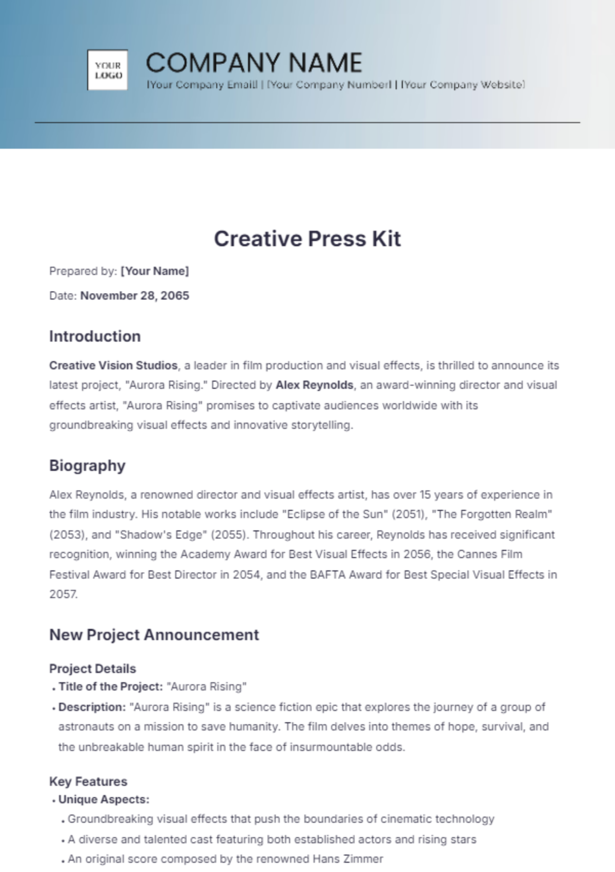 Free Press Kit Templates to Customize Online