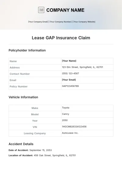 Free Lease Gap Insurance Claim Template to Edit Online