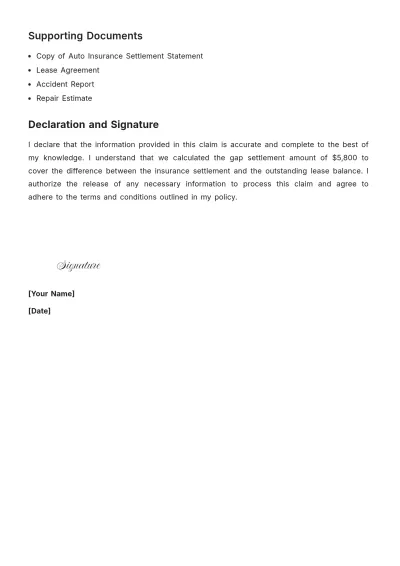Free Lease Gap Insurance Claim Template to Edit Online