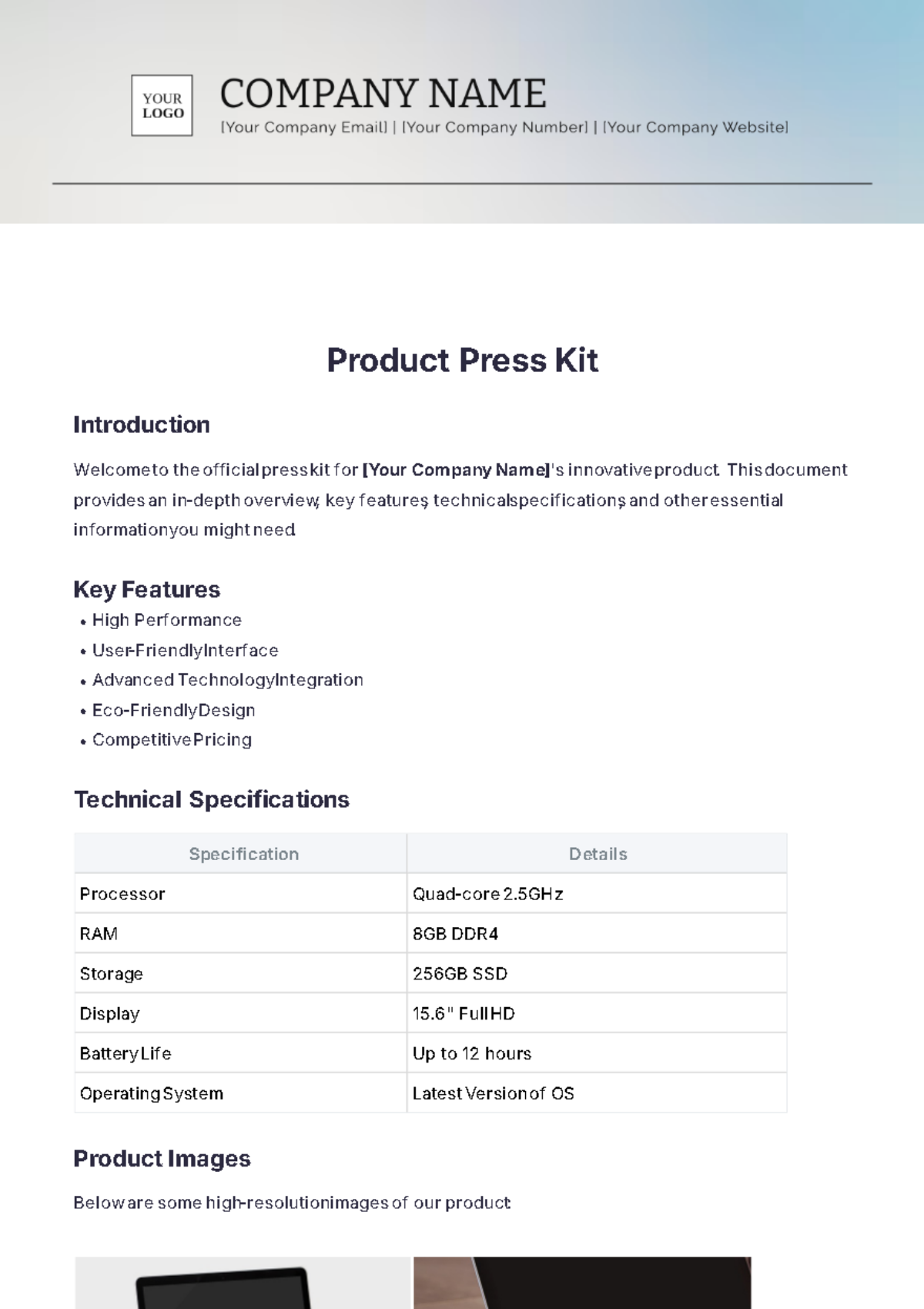 Product Press Kit Template - Edit Online & Download