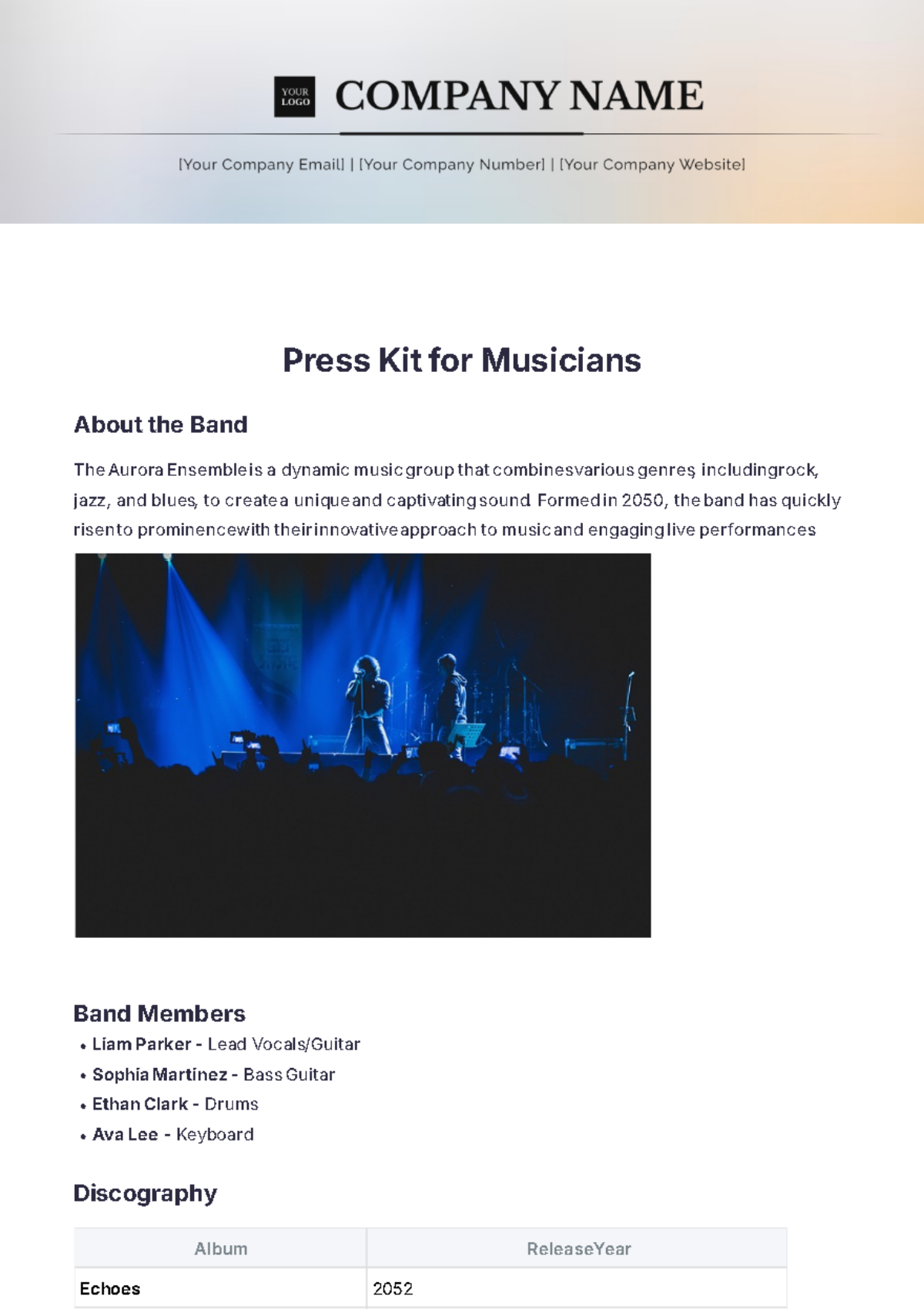 Press Kit for Musicians Template - Edit Online & Download