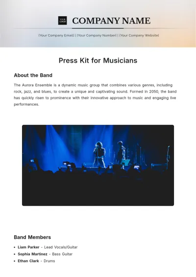 Free Press Kit for Musicians Template to Edit Online