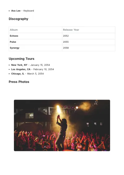 Free Press Kit for Musicians Template to Edit Online