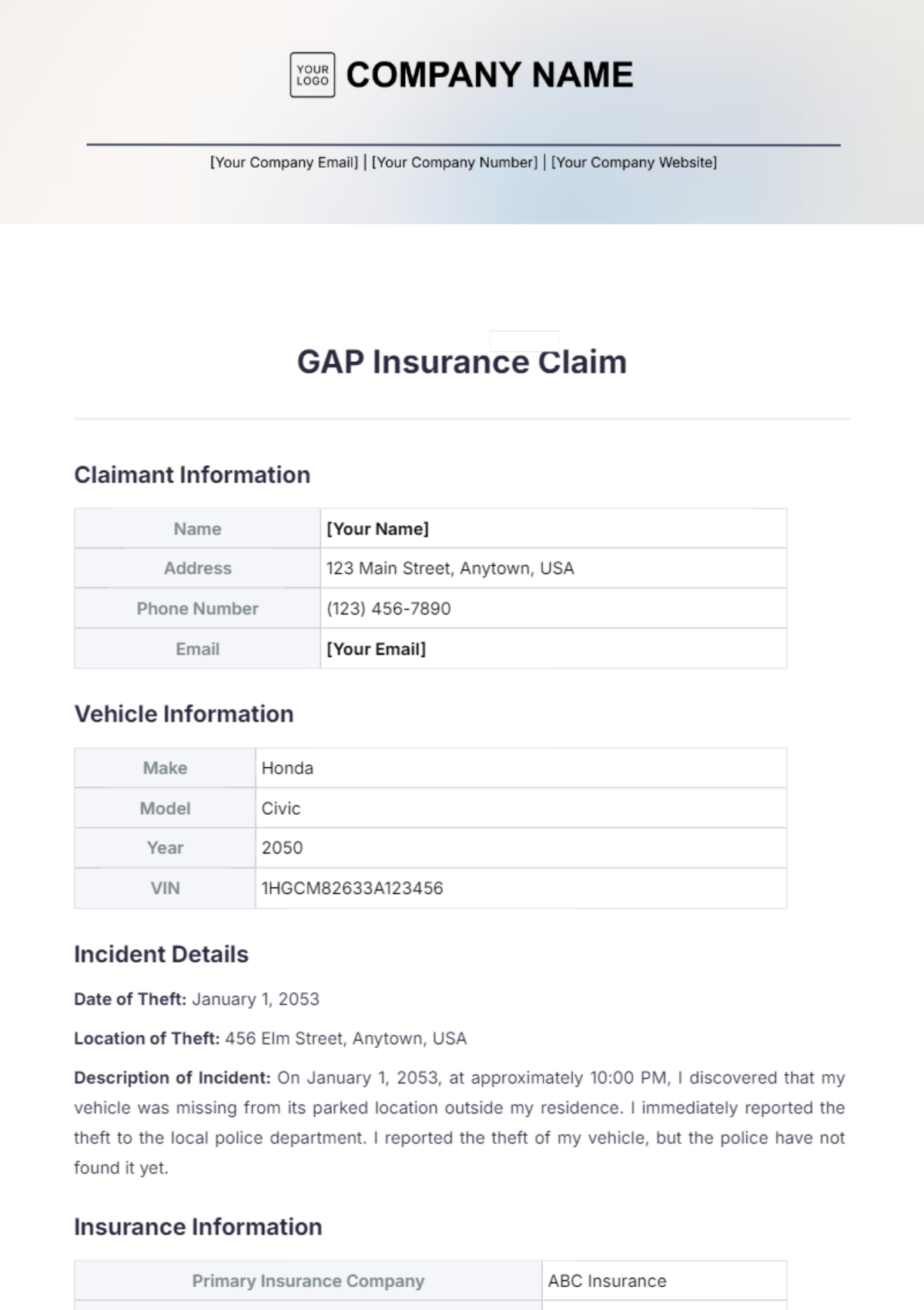 Gap Insurance Claim Template - Edit Online & Download