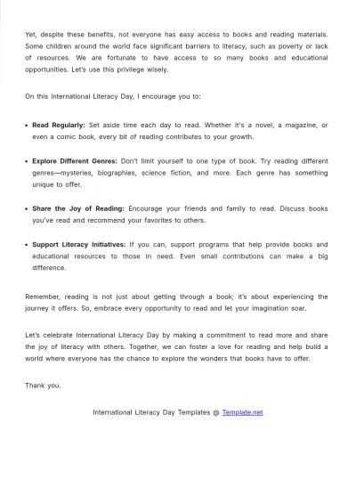 Free International Literacy Day Speech for Students to Edit Online