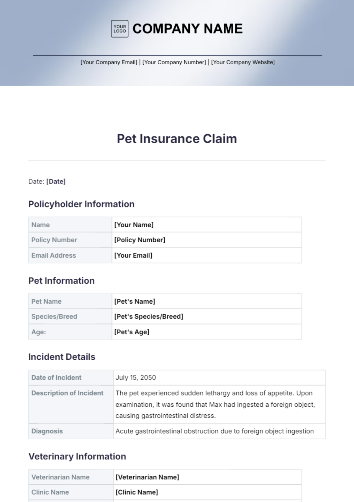 Pet Insurance Claim Template - Edit Online & Download