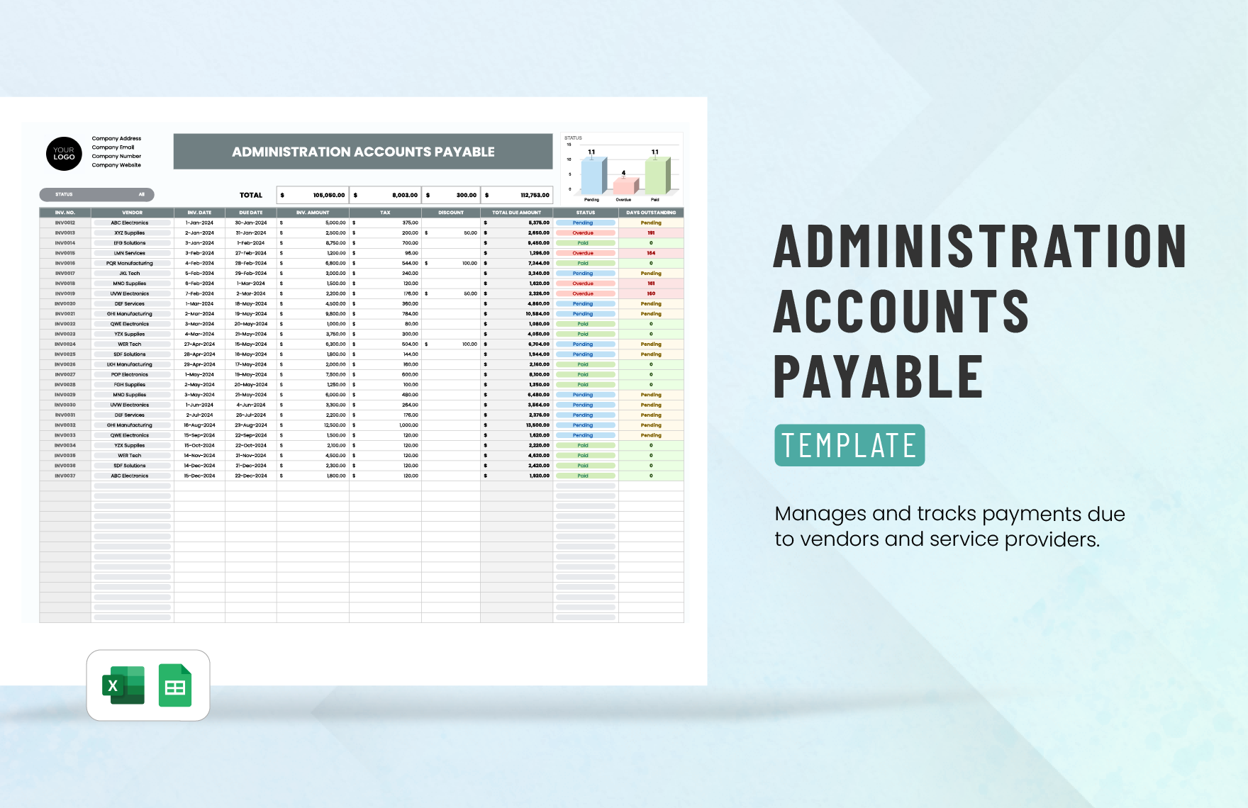 Administration Accounts Payable Template in Excel, Google Sheets