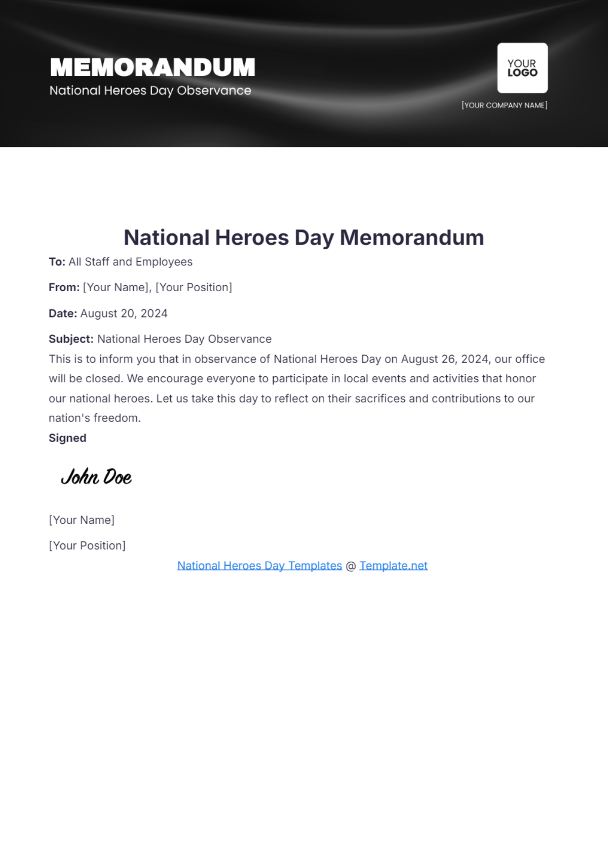 National Heroes Day Memorandum Template Edit Online & Download