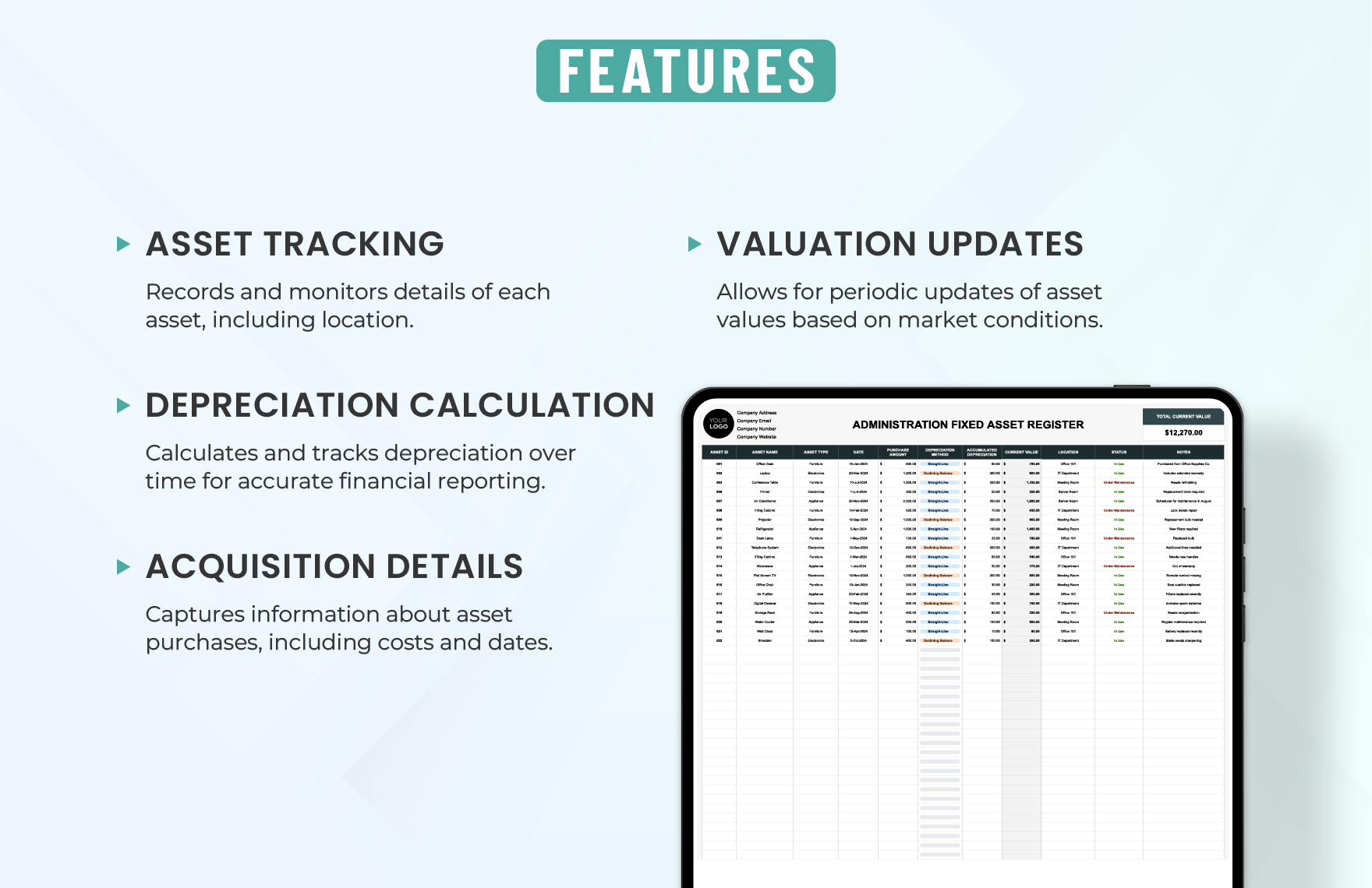 Administration Fixed Asset Register Template