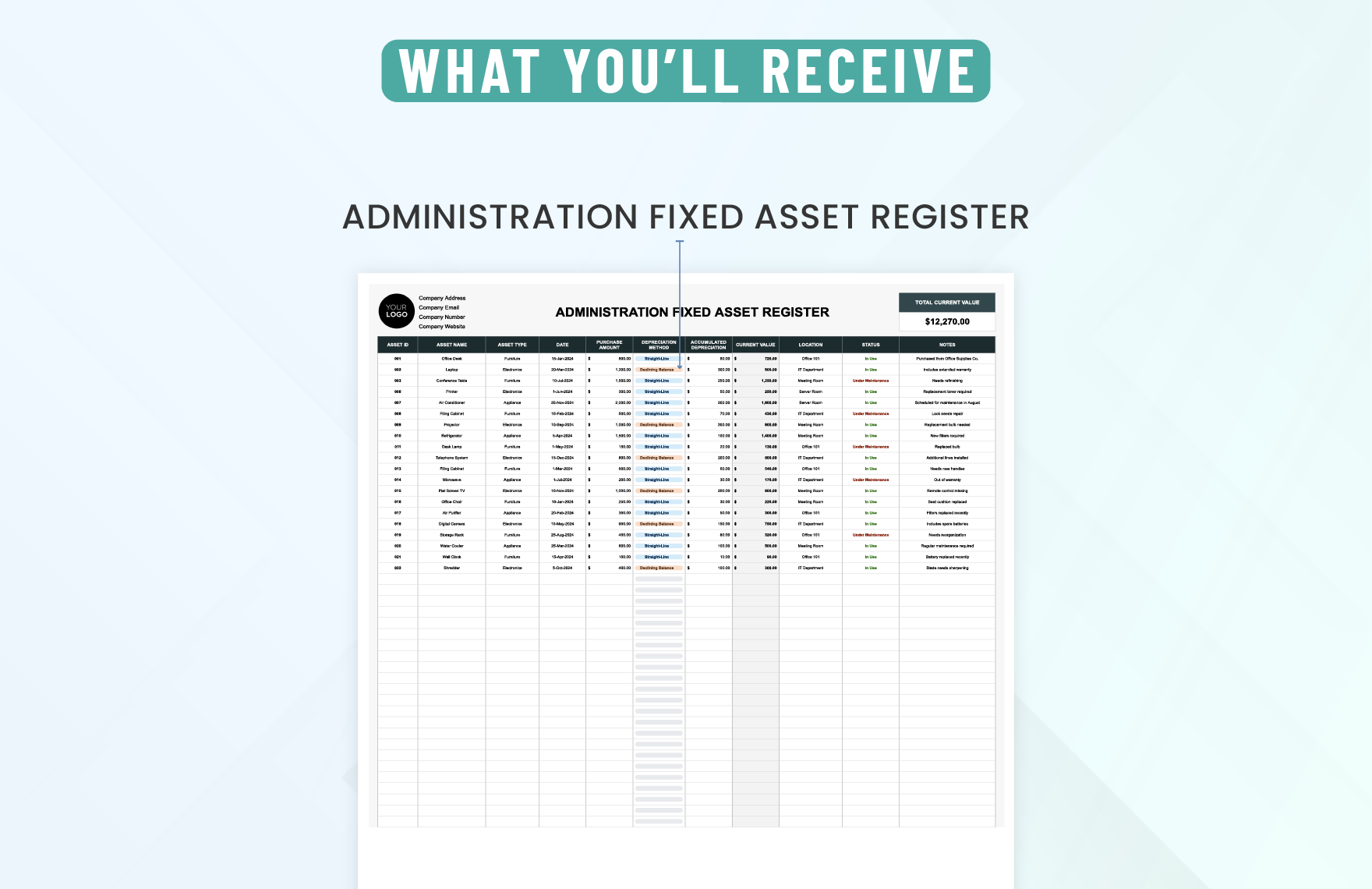 Administration Fixed Asset Register Template