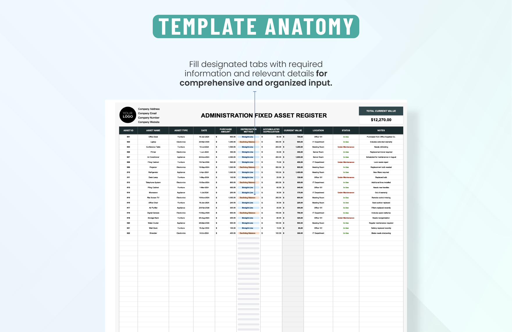 Administration Fixed Asset Register Template