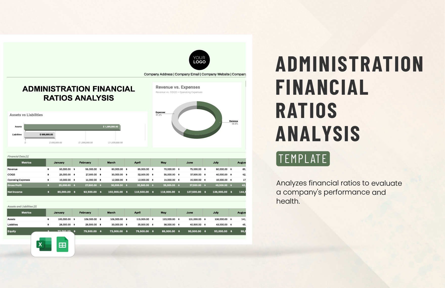 Administration Financial Ratios Analysis Template in Excel, Google Sheets