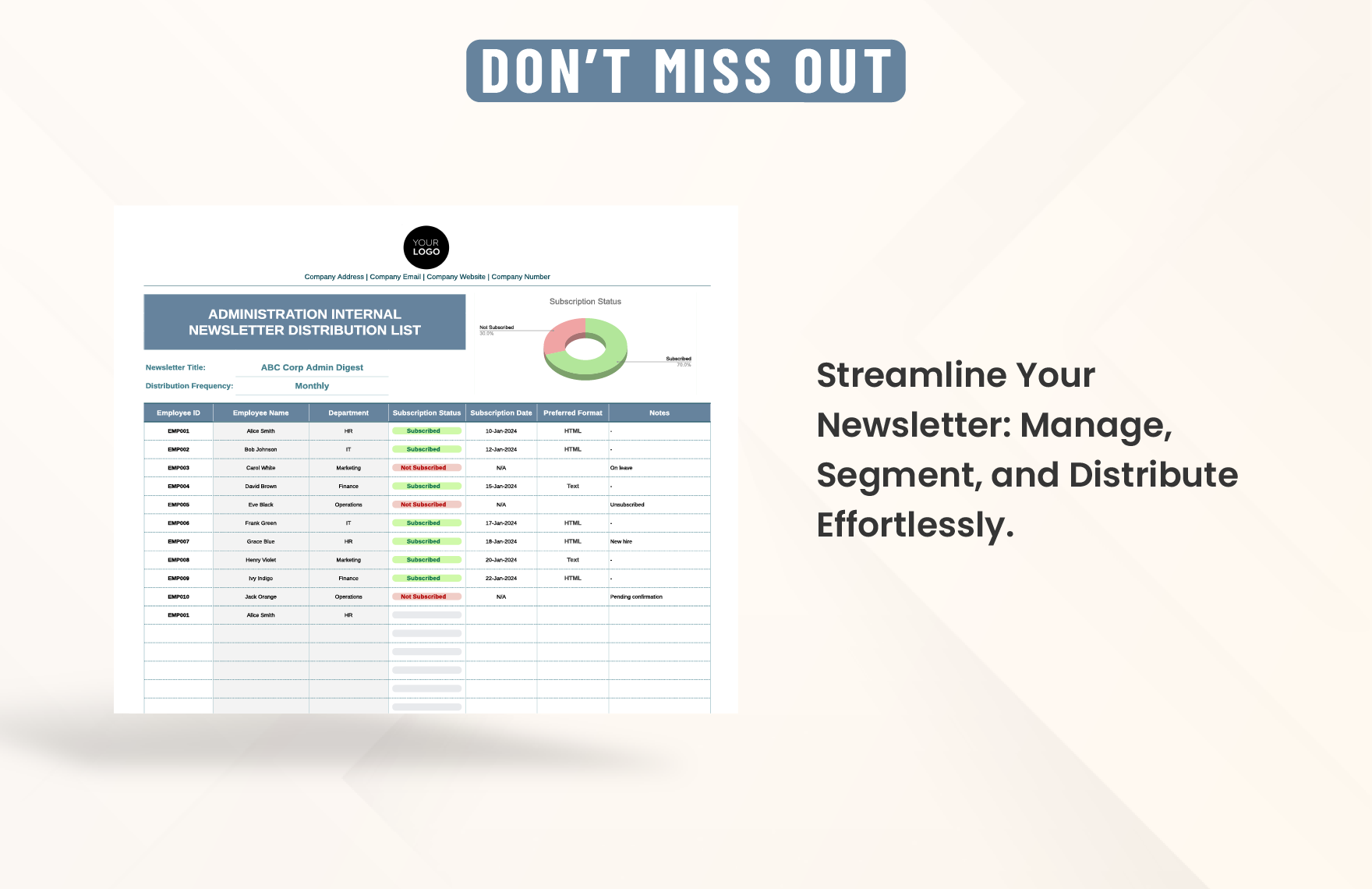 Administration Internal Newsletter Distribution List Template