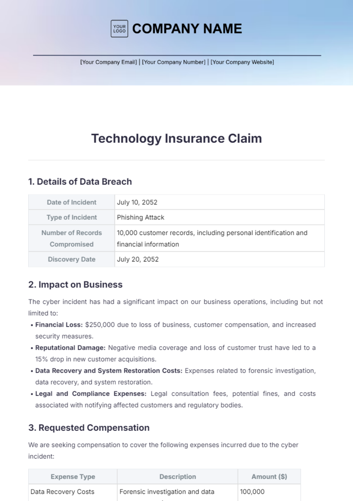 Technology Insurance Claim Template - Edit Online & Download