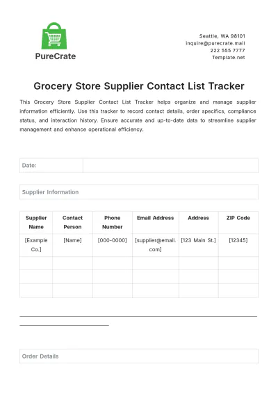 Free Grocery Store Supplier Contact List Tracker Template to Edit Online