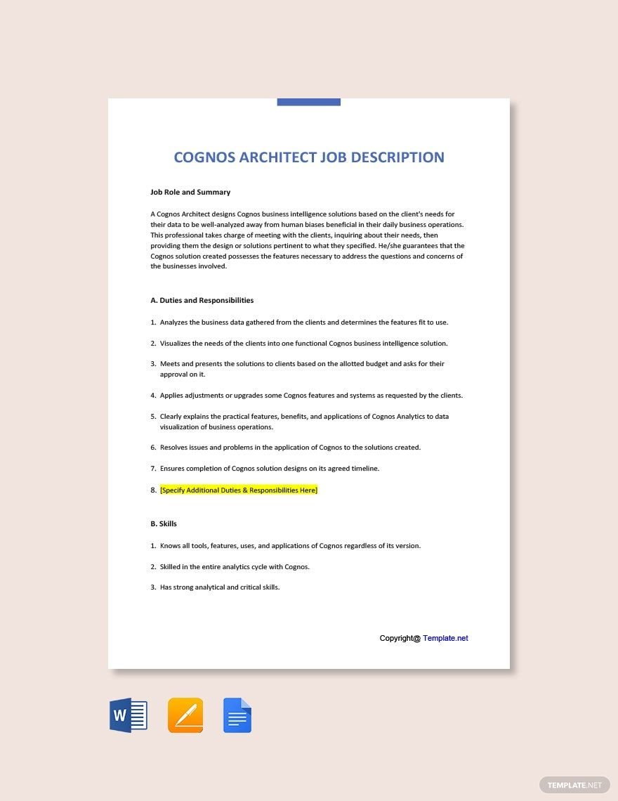 Free Cognos Architect Job AD/Description Template - Google Docs, Word