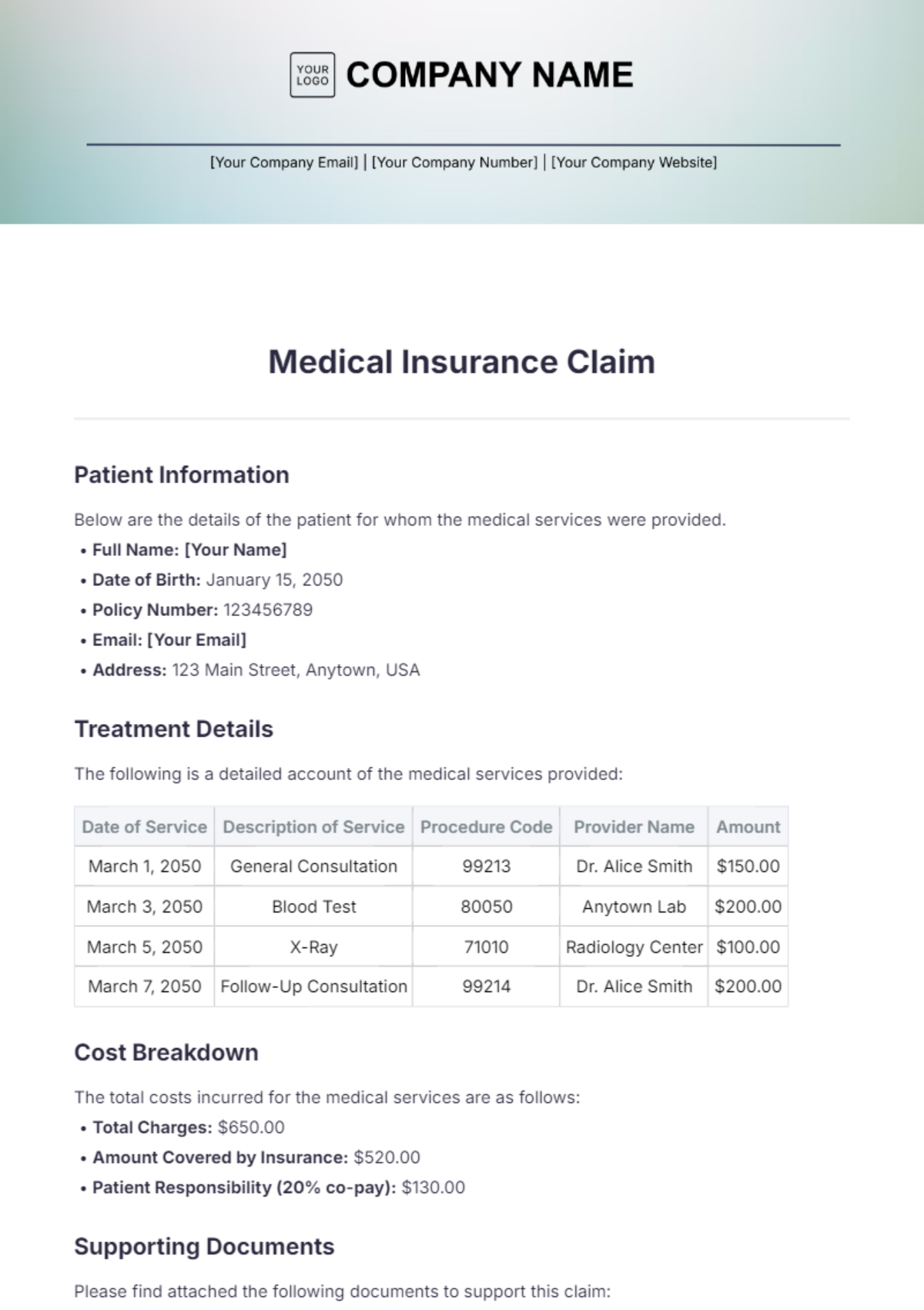 Medical Insurance Claim Template - Edit Online & Download