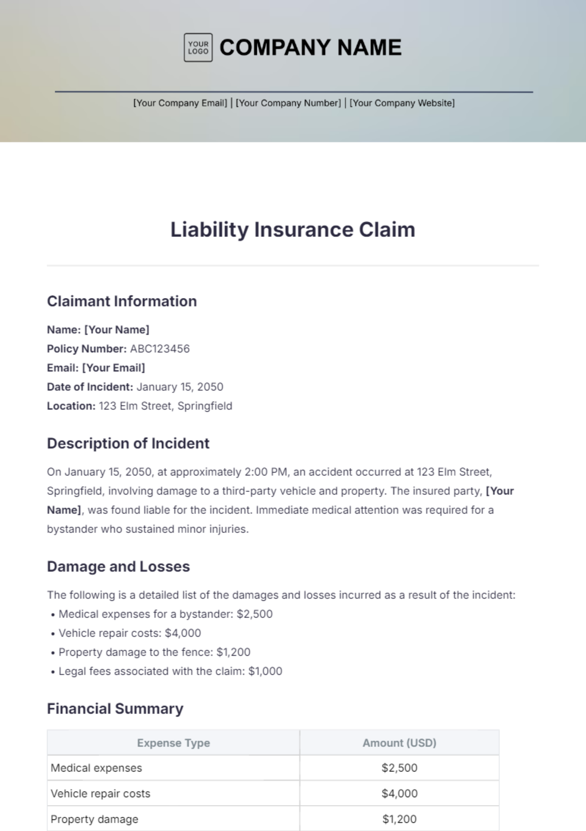  Liability Insurance Claim Template - Edit Online & Download