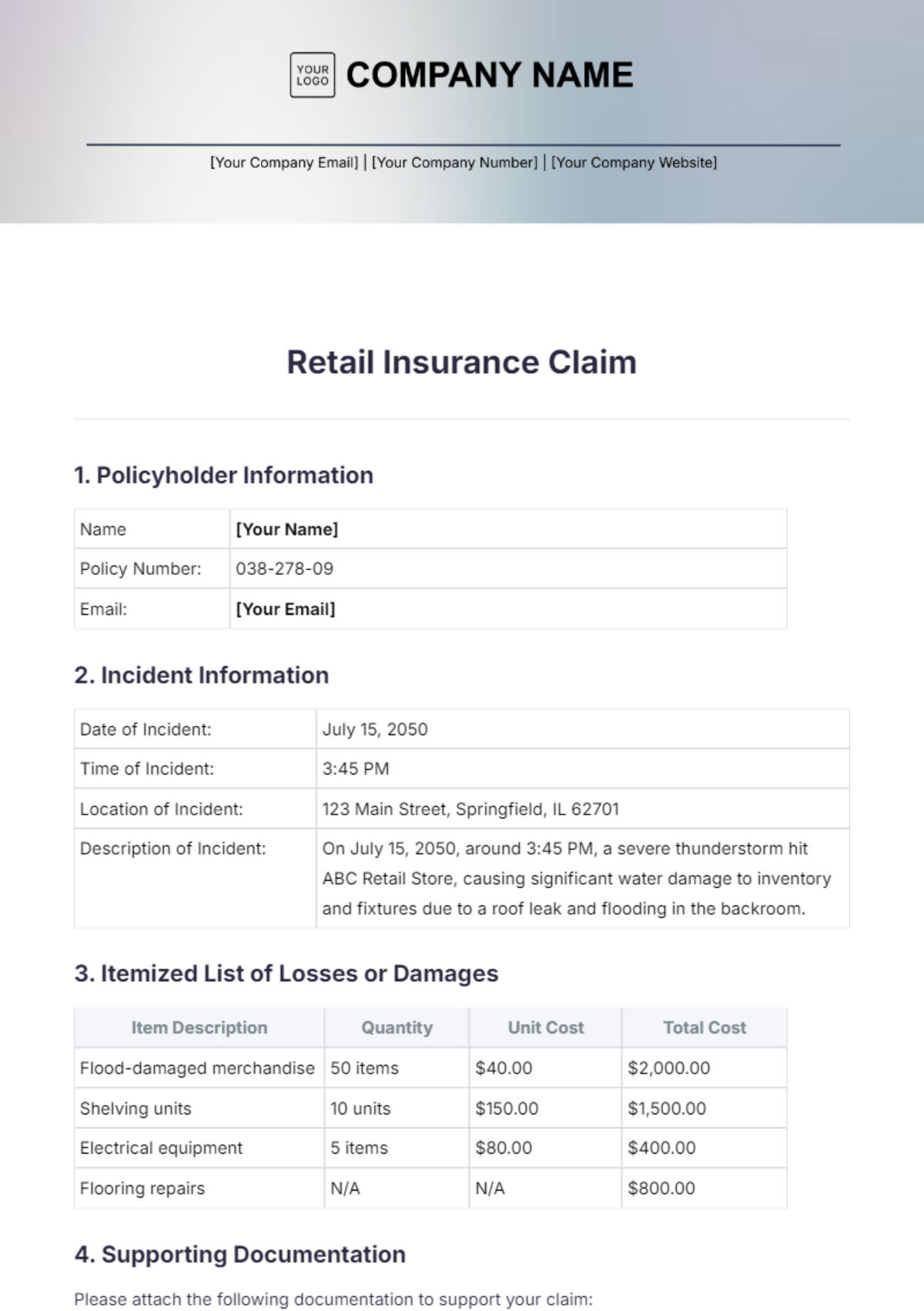 Retail Insurance Claim Template - Edit Online & Download