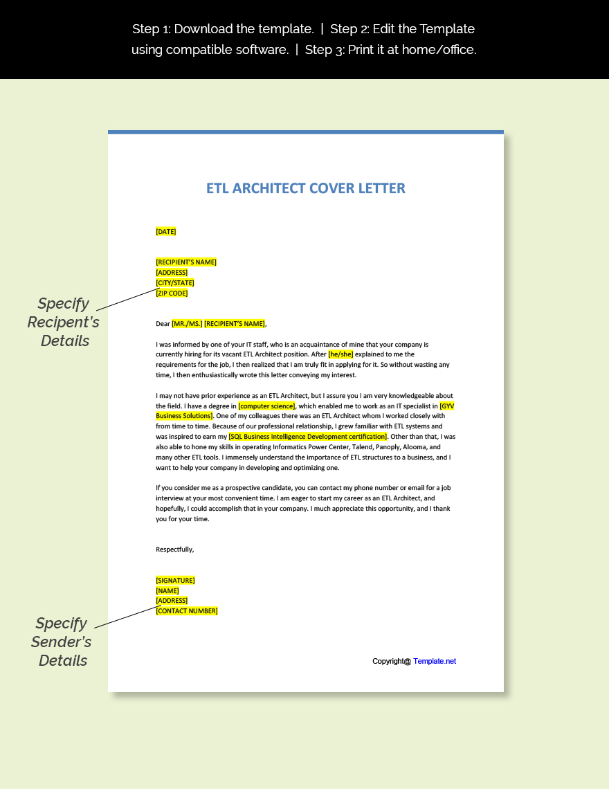 ETL Architect Cover Letter
