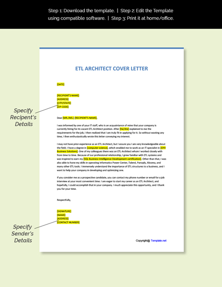 ETL Architect Cover Letter Template