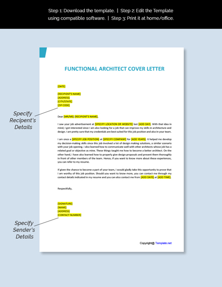 Functional Architect Cover Letter Template