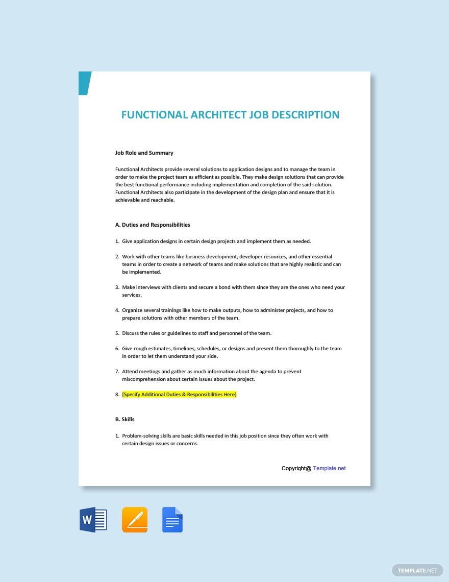 Functional Architect Job AD/Description Template