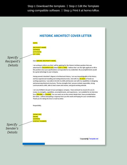 Historic Architect Cover Letter Template