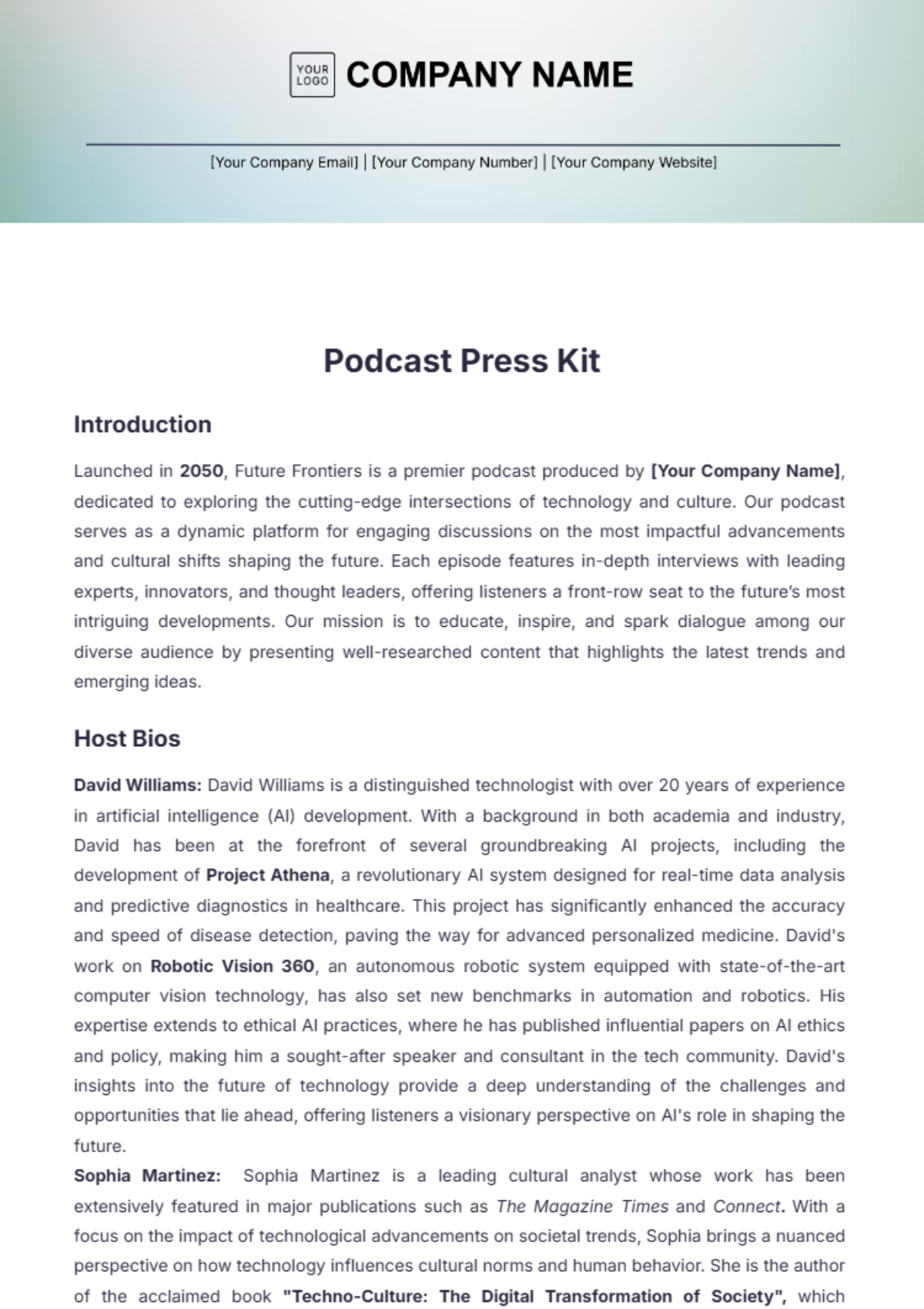 Podcast Press Kit Template - Edit Online & Download