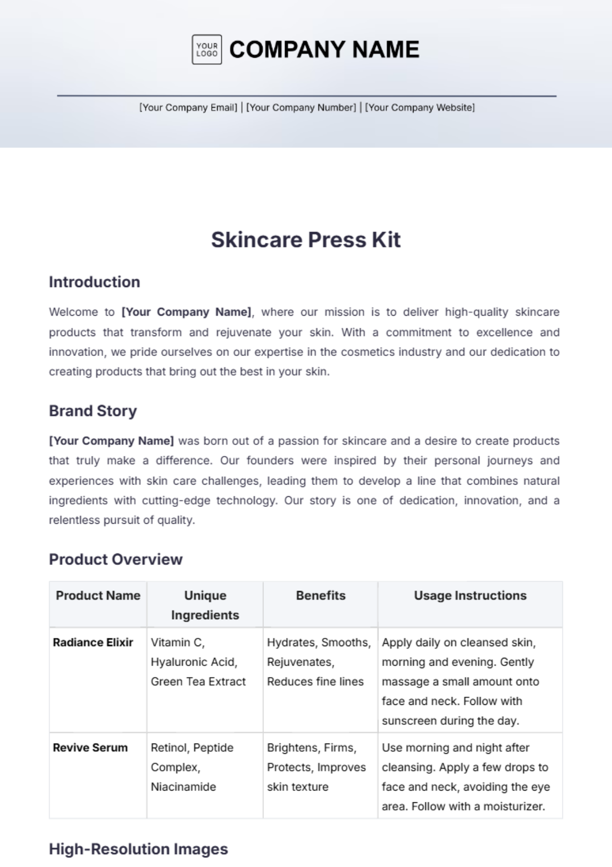 Skincare Press Kit Template - Edit Online & Download