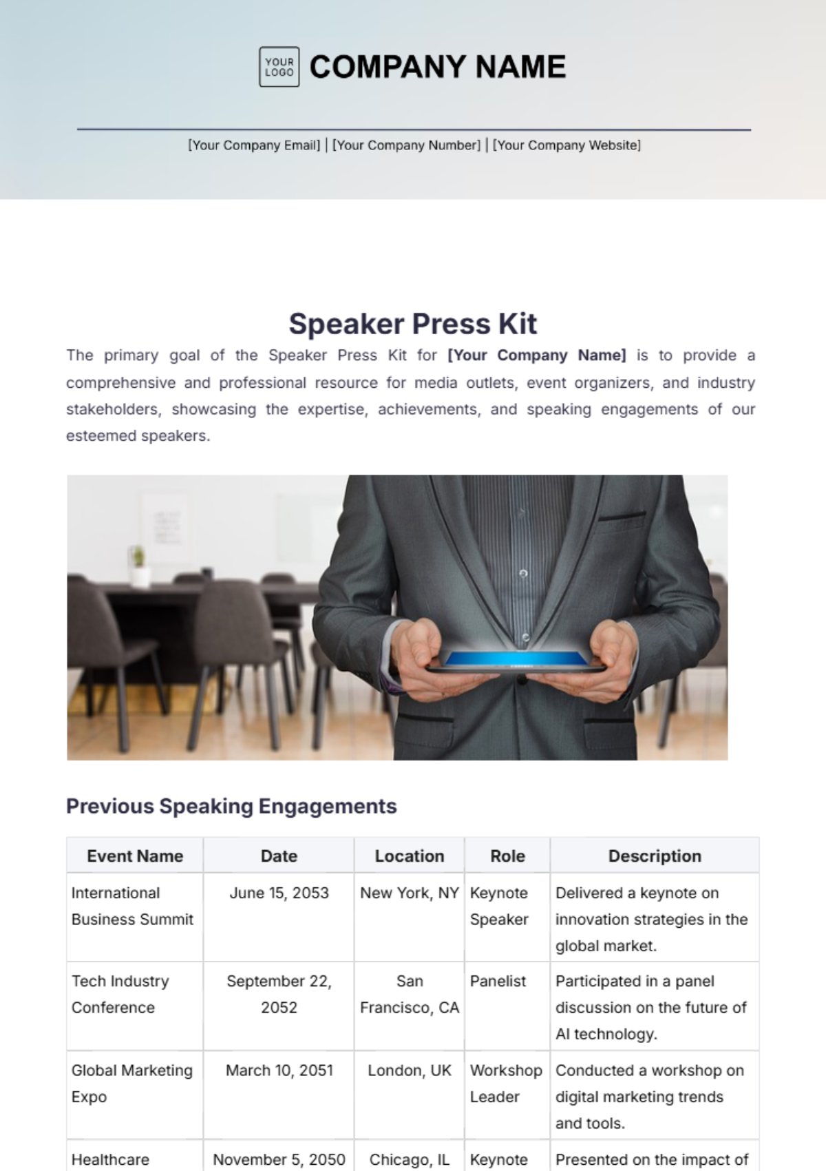 Speaker Press Kit Template - Edit Online & Download