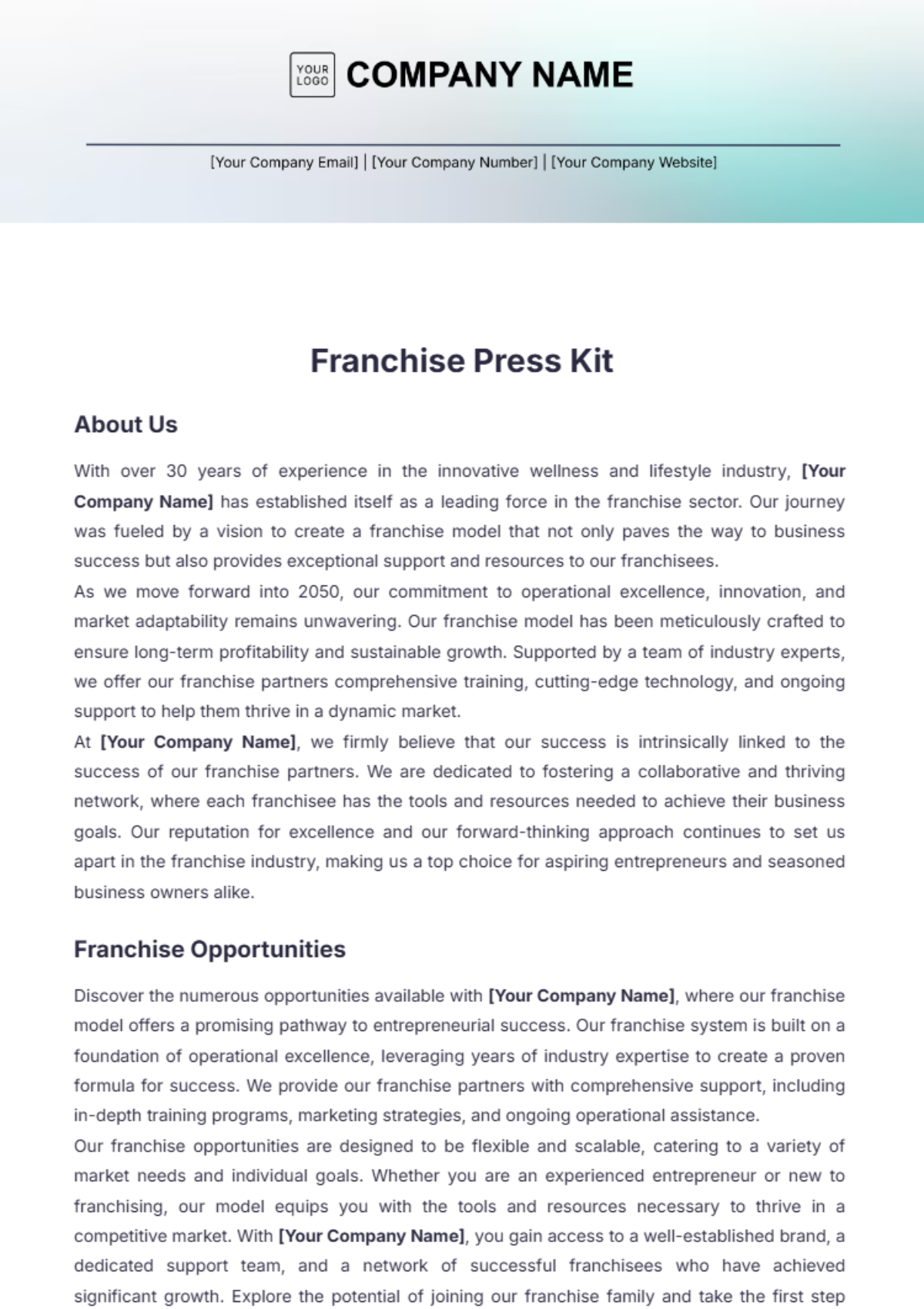 Franchise Press Kit Template - Edit Online & Download