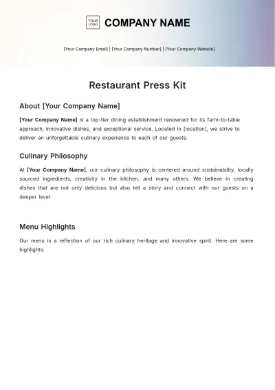 Free Restaurant Press Kit Template to Edit Online