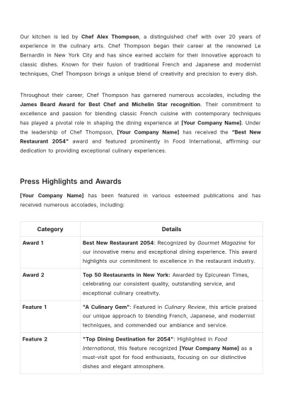 Free Restaurant Press Kit Template to Edit Online