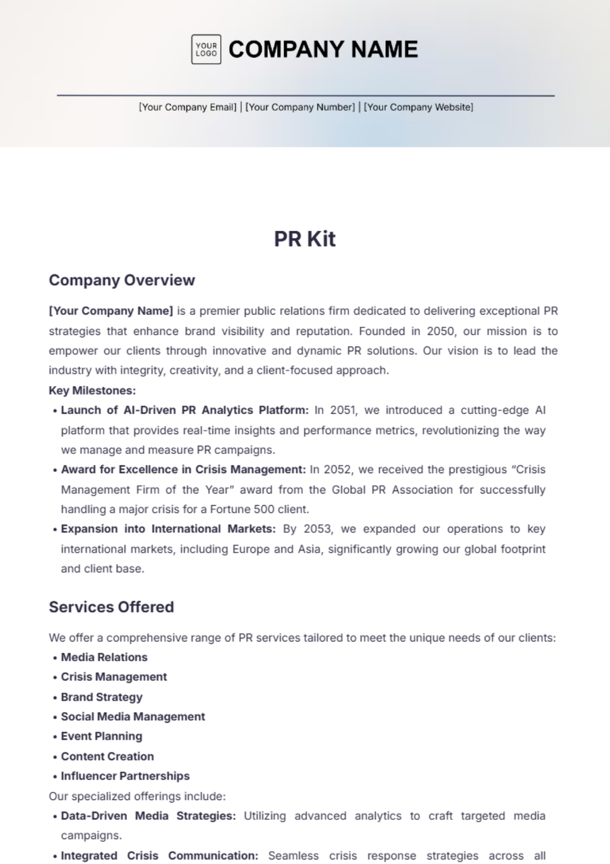 PR Kit Template - Edit Online & Download