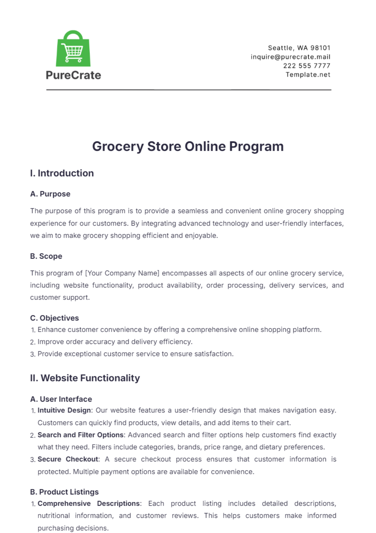 Grocery Store Online Program Template - Edit Online & Download