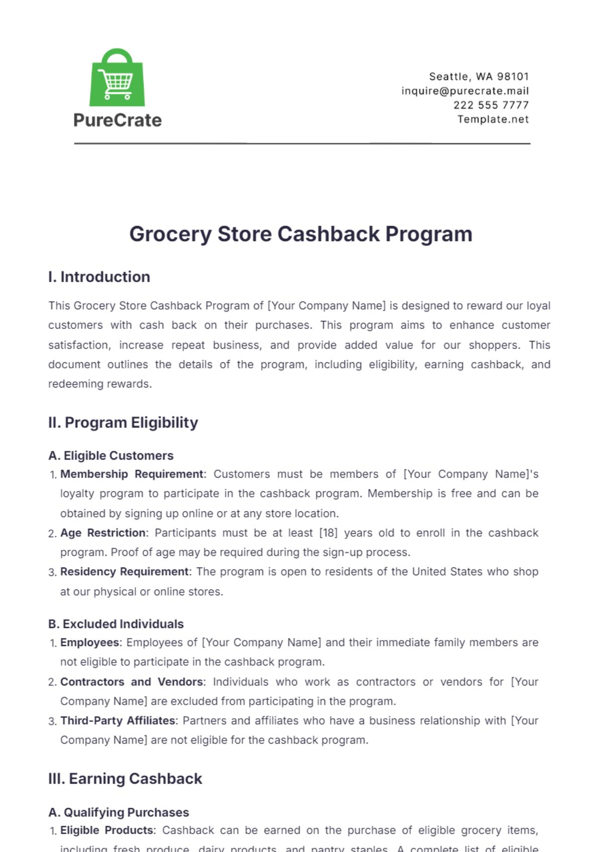 Grocery Store Cashback Program Template - Edit Online & Download