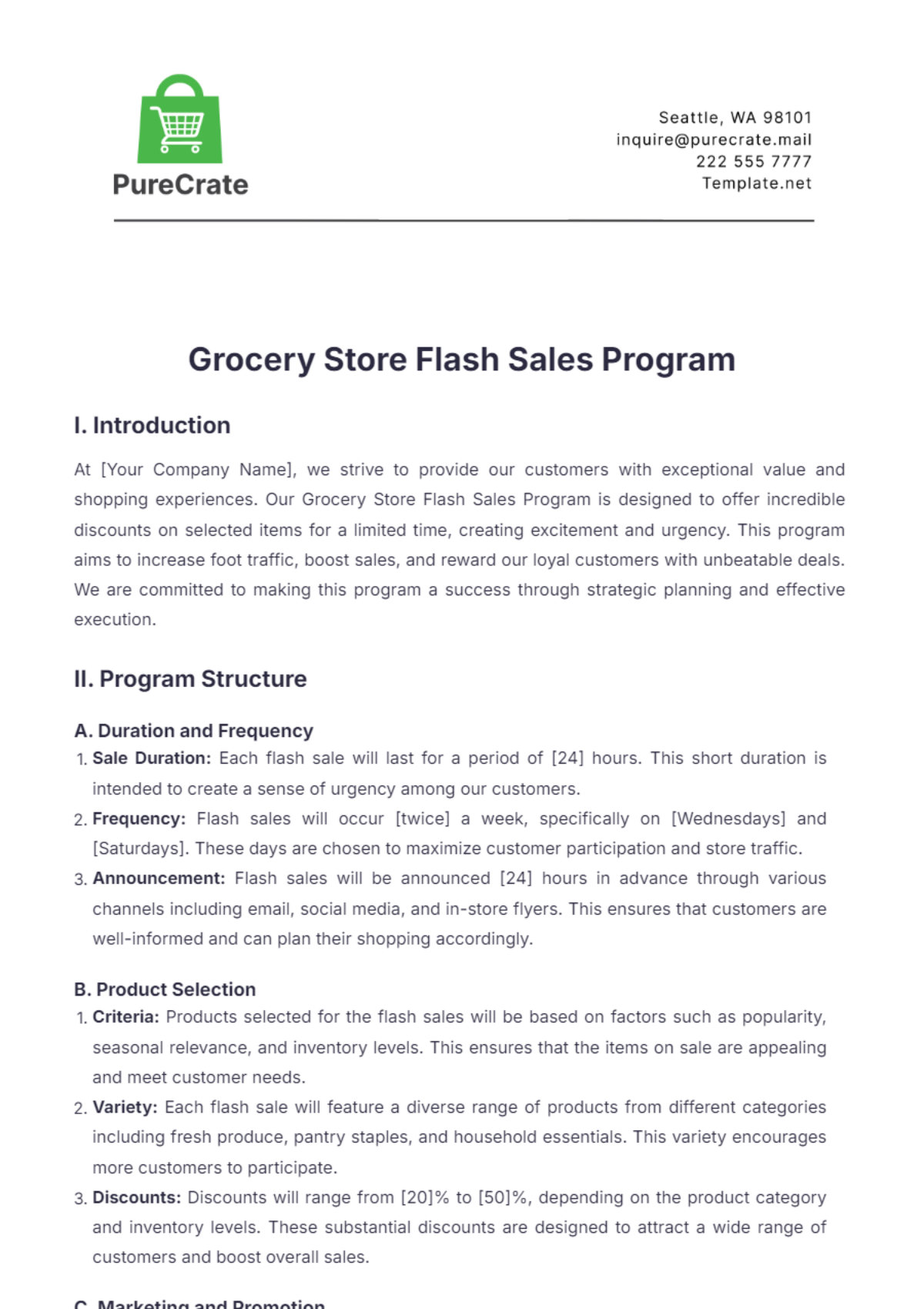 Grocery Store Flash Sales Program Template - Edit Online & Download