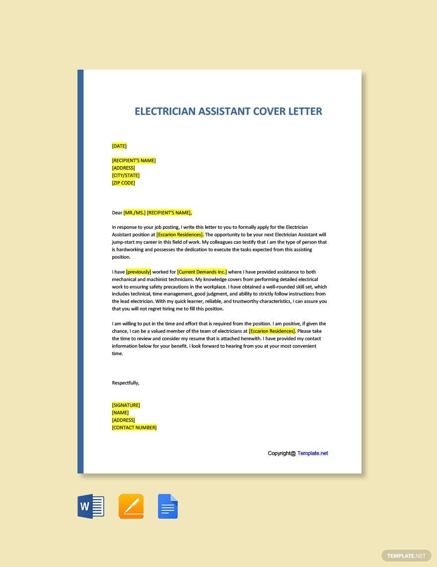 Electrician Assistant Cover Letter