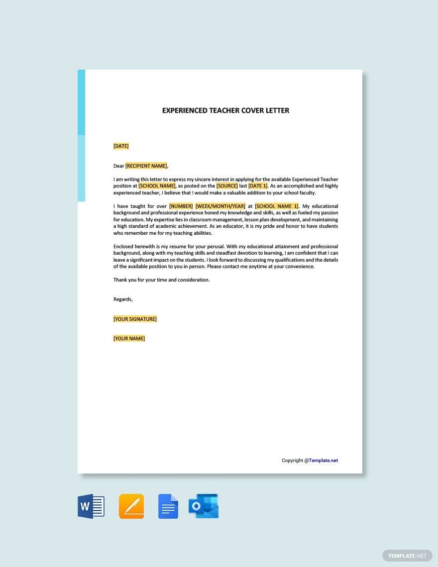 Experienced Teacher Cover Letter Template