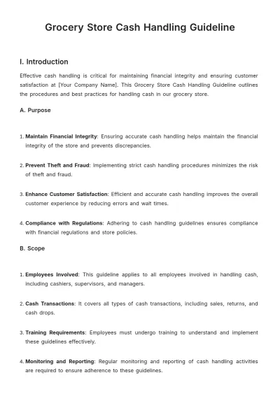 Free Grocery Store Cash Handling Guideline Template to Edit Online