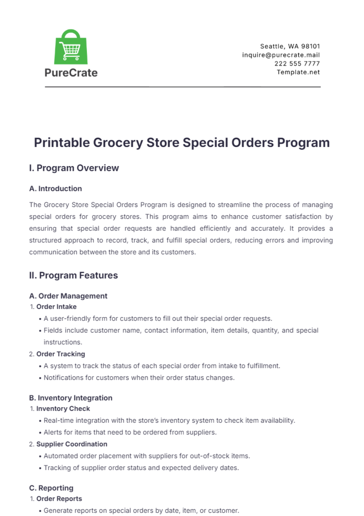 Free Printable Grocery Store Special Orders Program Template - Edit ...