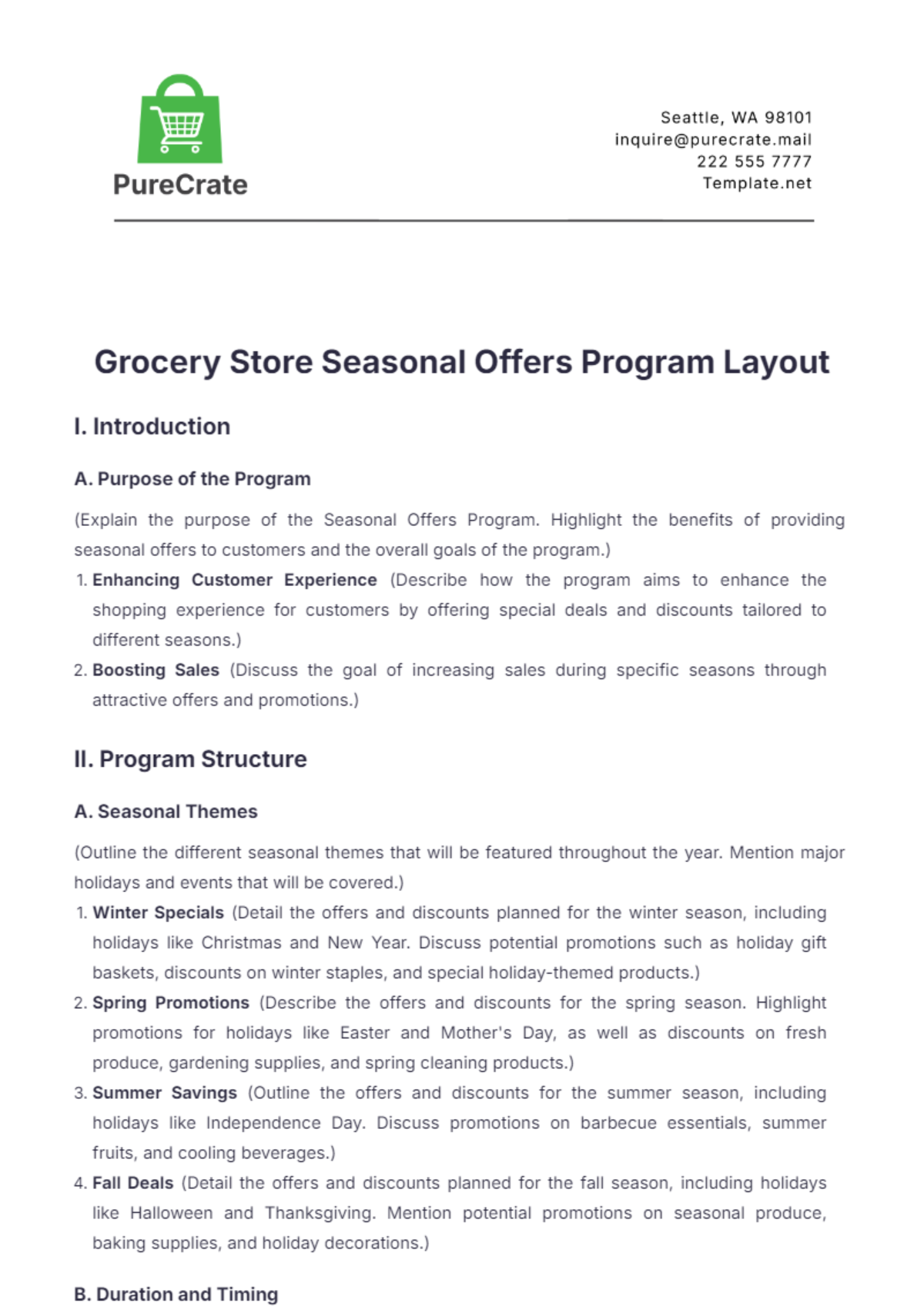 Grocery Store Seasonal Offers Program Layout Template