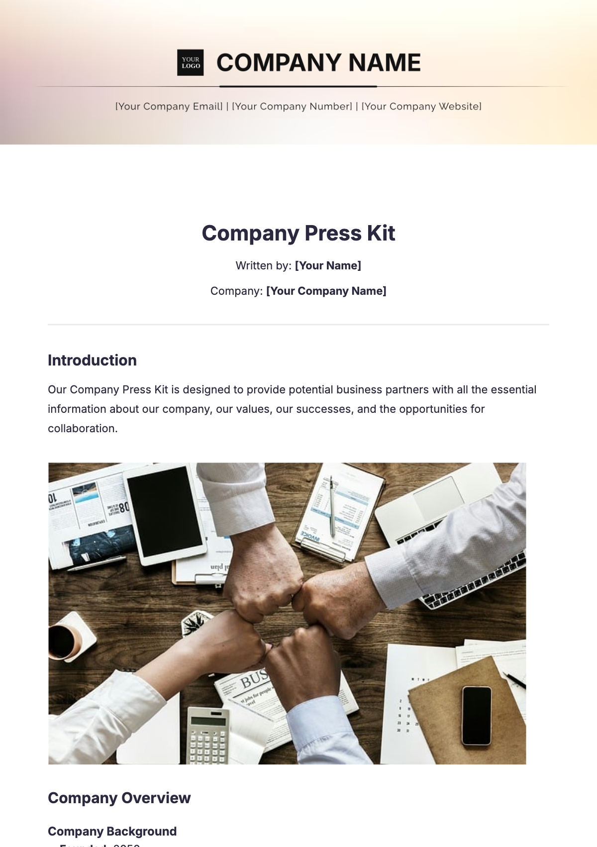 Company Press Kit Template - Edit Online & Download