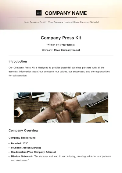 Free Company Press Kit Template to Edit Online