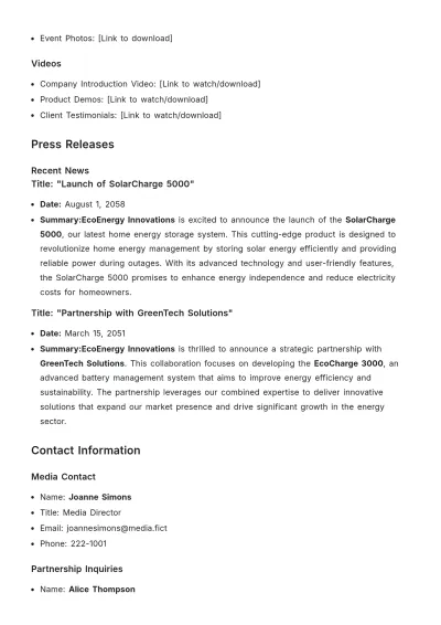 Free Company Press Kit Template to Edit Online