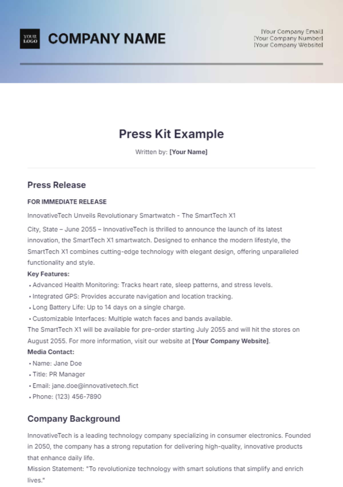 Press Kit Example Template - Edit Online & Download