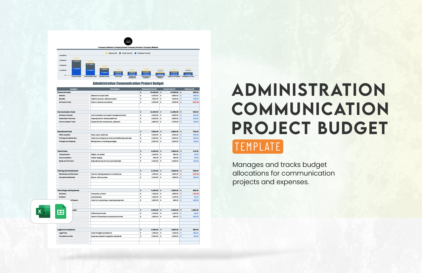 Administration Communication Project Budget Template in Excel, Google Sheets - Download | Template.net